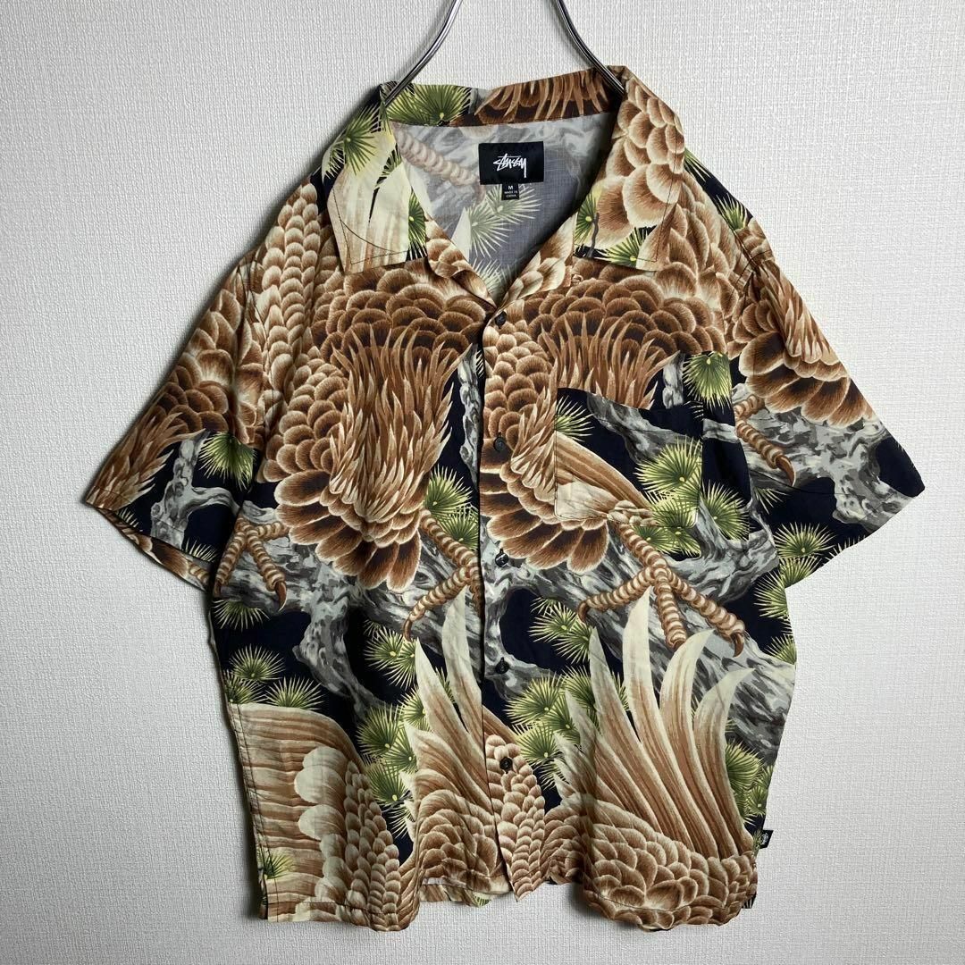 STUSSY(ステューシー)の【美品】ステューシー　半袖シャツ　開襟　総柄　鳥　鳶　鷹　鷲 メンズのトップス(シャツ)の商品写真