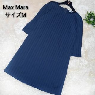 マックスマーラ(Max Mara)の【極美品】マックス&コー　ワンピース　近年モデル　ストライプ　ネイビー　Mサイズ(ひざ丈ワンピース)