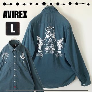 AVIREX アビレックス★麻綿混ワークシャツ★タトゥープリント★ガチャポケット