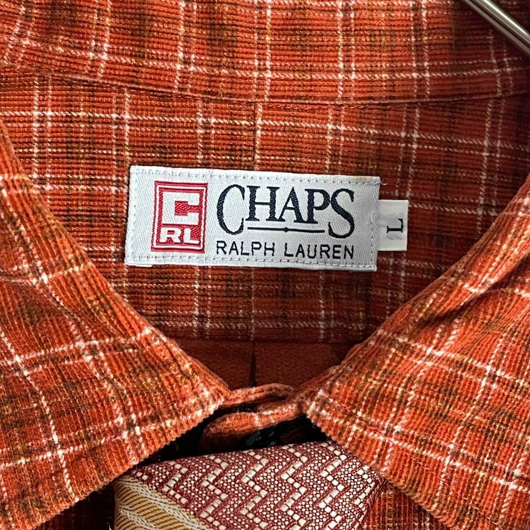 CHAPS(チャップス)の【ネクタイシャツ　チャップスラルフローレン　　チェック柄　オレンジ　古着】 メンズのトップス(シャツ)の商品写真