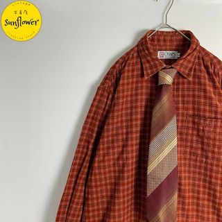 チャップス(CHAPS)の【ネクタイシャツ　チャップスラルフローレン　　チェック柄　オレンジ　古着】(シャツ)