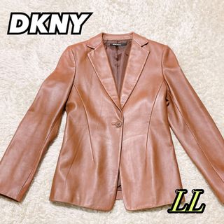 225★DKNY ジャケット ラムレザー シングル ブラウン　LL