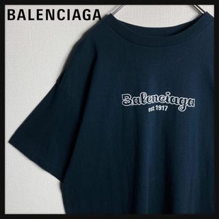 バレンシアガ(Balenciaga)の【美品】バレンシアガ　センター刺繍ロゴTシャツ　EST1917　紺　ネイビー(Tシャツ/カットソー(半袖/袖なし))