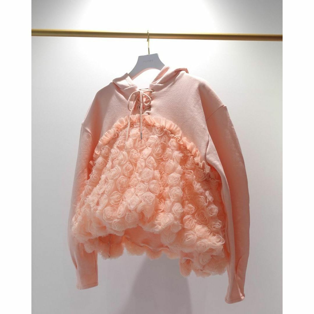 POPPY あさぎーにょ TULLE DOCKING HOODIE （PINK） レディースのトップス(パーカー)の商品写真