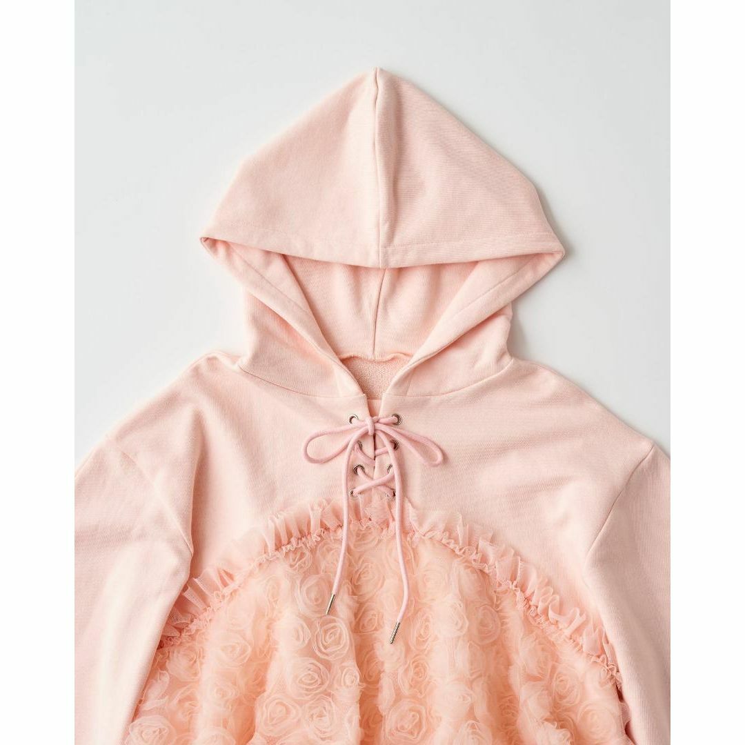 POPPY あさぎーにょ TULLE DOCKING HOODIE （PINK） レディースのトップス(パーカー)の商品写真