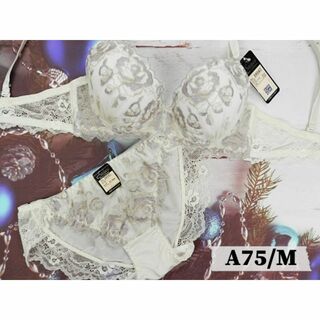 c103 A75/M ブラ＆ショーツセット ホワイト系 ローズ刺繍(ブラ&ショーツセット)