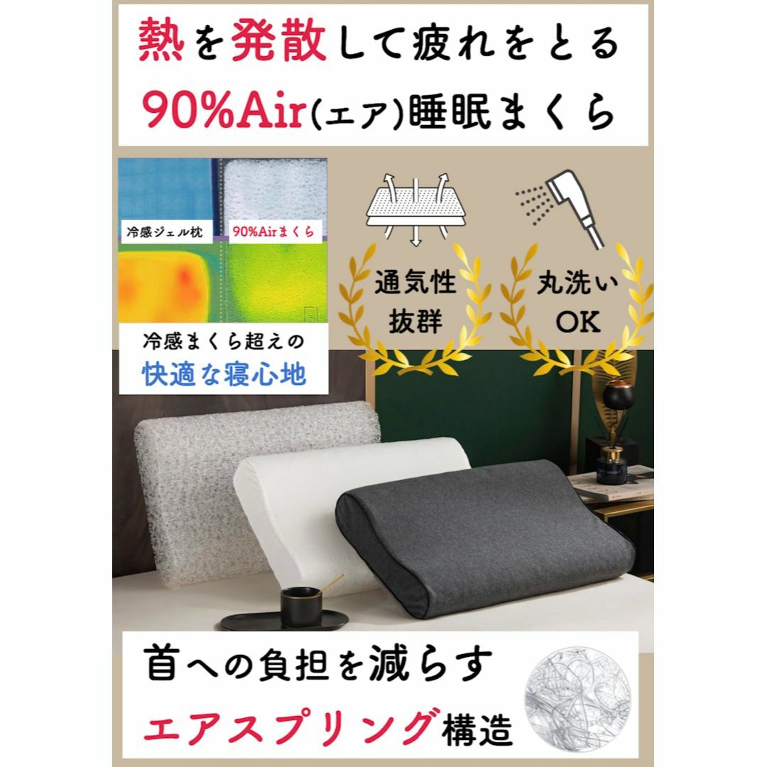 【色: ホワイト】90%Air（エア） 熱がこもらない枕 放熱 通気性 首が痛く インテリア/住まい/日用品の寝具(枕)の商品写真