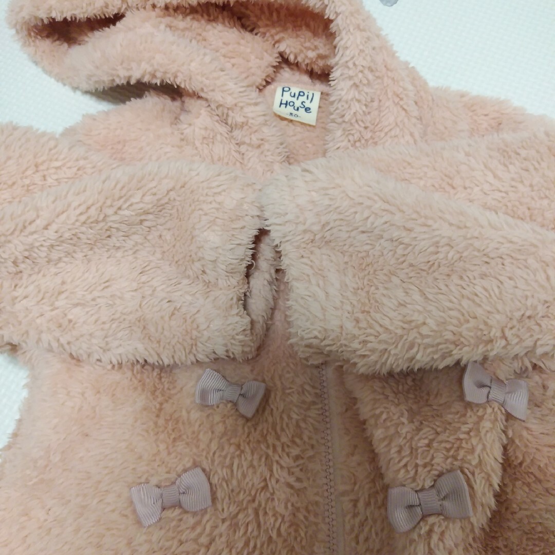 NARUMIYA INTERNATIONAL(ナルミヤ インターナショナル)のピューピルハウス リボンつきボアジップパーカー ピンク リボン キッズ/ベビー/マタニティのベビー服(~85cm)(ジャケット/コート)の商品写真