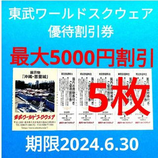 【5枚】東武ワールドスクウェア割引券5枚(遊園地/テーマパーク)