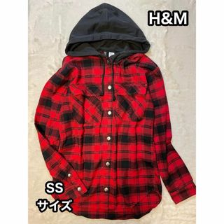 H&M - H&M　SSサイズ　チェック柄　ネル　フード　シャツ　裏なし　スナップボタン