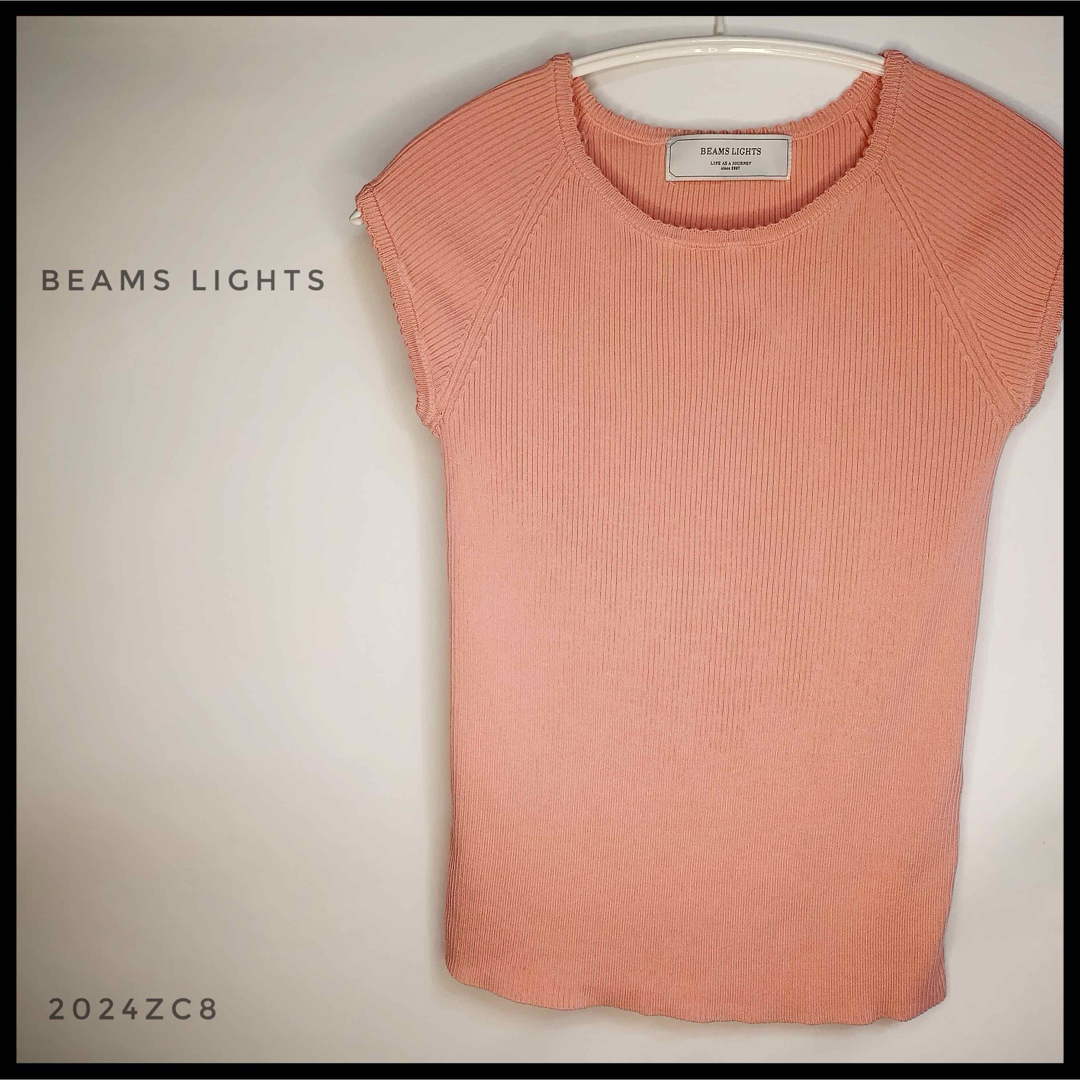 BEAMS LIGHTS(ビームスライツ)のBEAMS LIGHTS フレンチリーブ　ニットトップス　カットソー　ピンク レディースのトップス(カットソー(半袖/袖なし))の商品写真