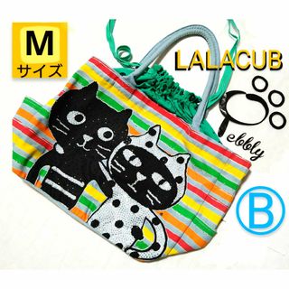 ペブリー LALACUB (B) M マルチ ボーダー BAG キラ 猫 バッグ(その他)