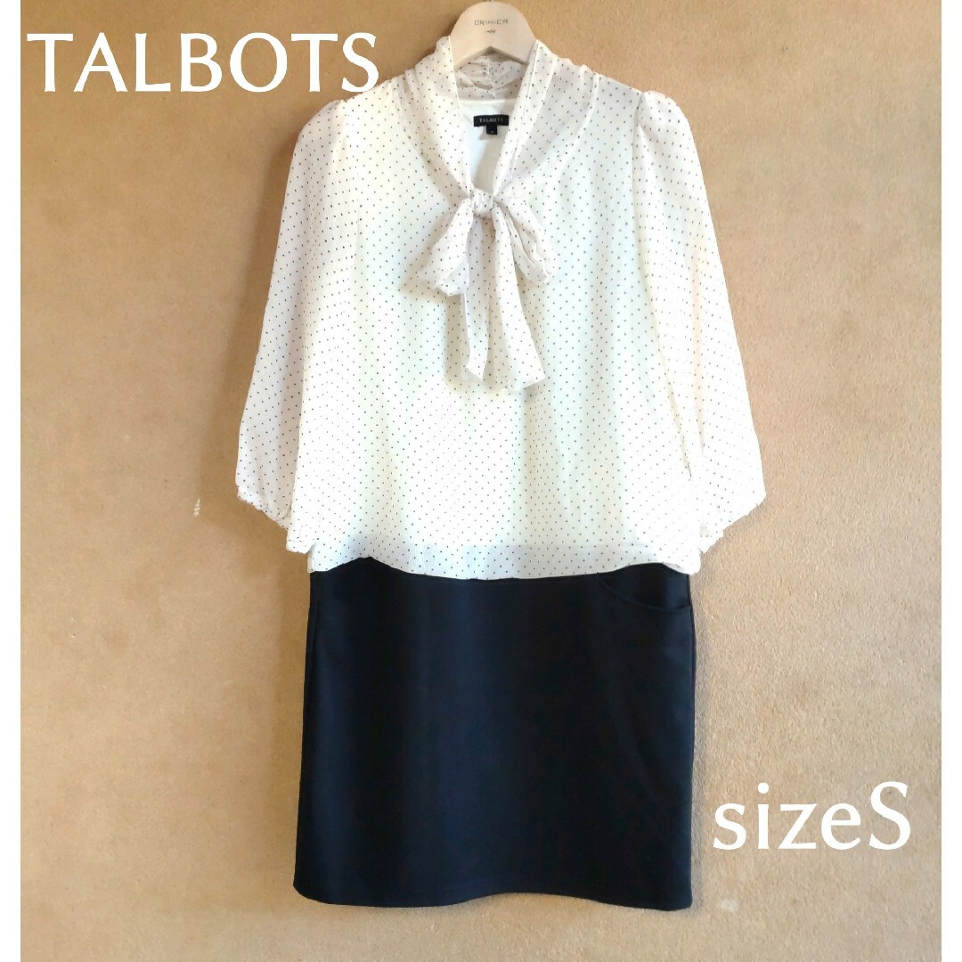 TALBOTS(タルボット)のタルボット　ドット柄シフォン切り替えワンピース　Sサイズ　フォーマル レディースのワンピース(ひざ丈ワンピース)の商品写真