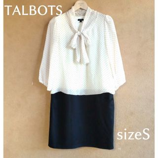 タルボット(TALBOTS)のタルボット　ドット柄シフォン切り替えワンピース　Sサイズ　フォーマル(ひざ丈ワンピース)