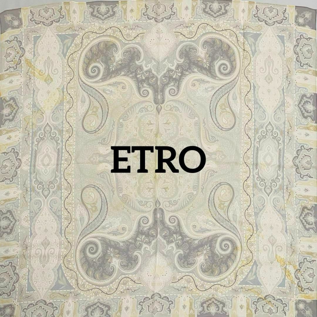 ETRO(エトロ)の★ETRO★ スカーフ 大判 ペイズリー シルク グレー ベージュ レディースのファッション小物(バンダナ/スカーフ)の商品写真