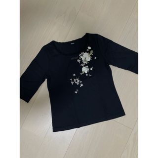 ピンクハウス(PINK HOUSE)の☆未使用に近い　ピンクハウス　薔薇プリント　Tシャツ　黒　日本製　Mサイズ(Tシャツ(長袖/七分))