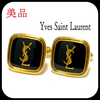 イヴサンローラン(Yves Saint Laurent)の美品✨イヴサンローラン  yslロゴ  カフスボタン  ブラック×ゴールド(カフリンクス)