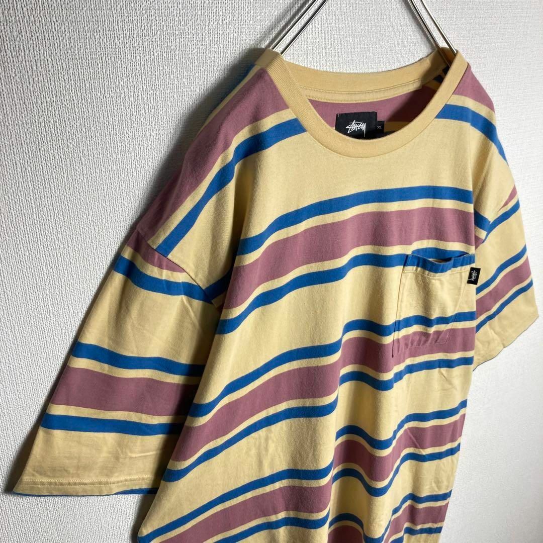 STUSSY(ステューシー)の【美品】ステューシー　ボーダー　Tシャツ　胸ポケット　ストリート　希少XLサイズ メンズのトップス(Tシャツ/カットソー(半袖/袖なし))の商品写真