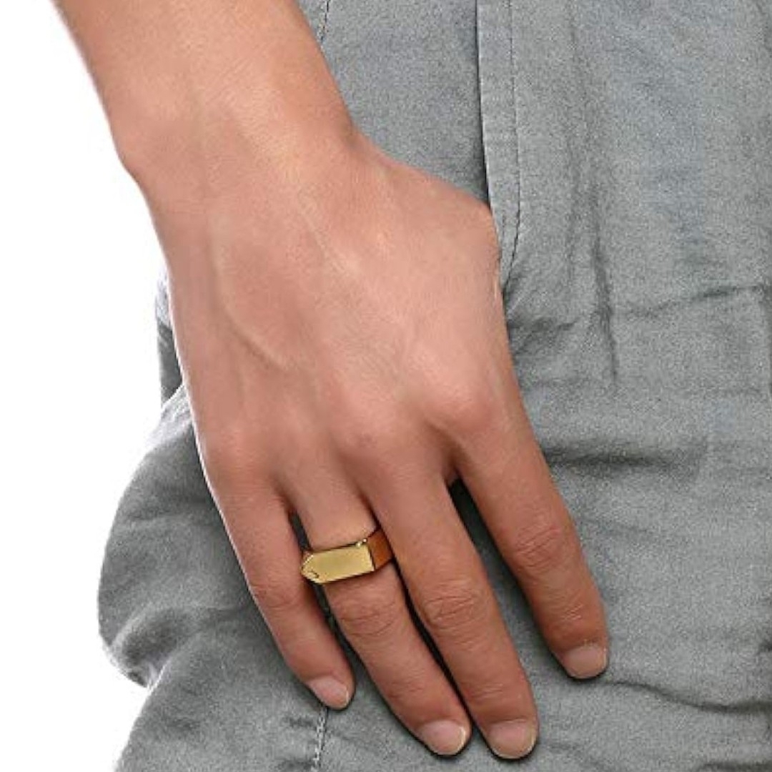 A210 リング ゴールド 指輪 チタン ステンレス メンズ おしゃれ 9mm メンズのアクセサリー(リング(指輪))の商品写真