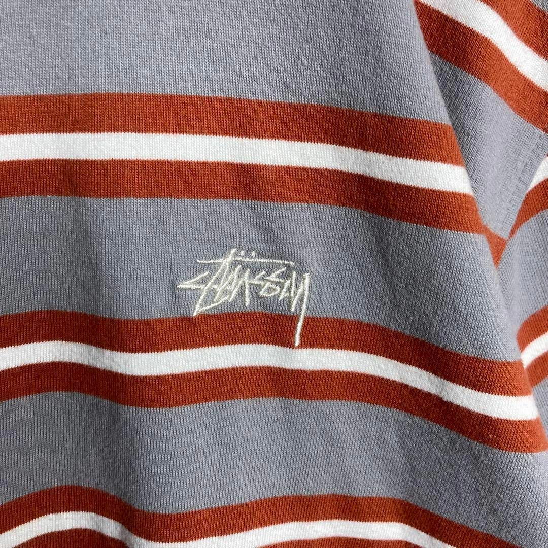 STUSSY(ステューシー)の【美品】ステューシー　ボーダー　ワンポイント刺繍ロゴ入りTシャツ　M　ストリート メンズのトップス(Tシャツ/カットソー(半袖/袖なし))の商品写真