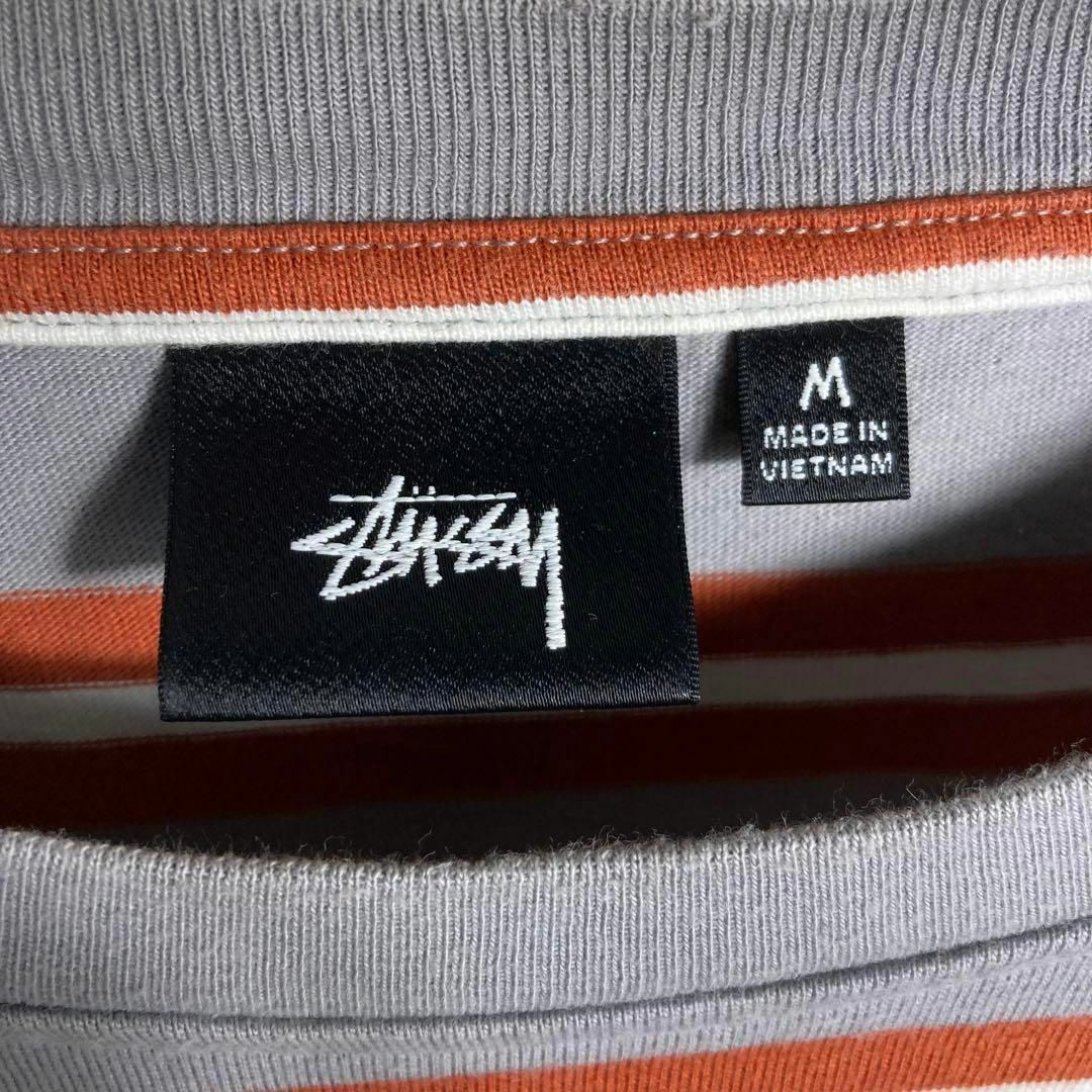 STUSSY(ステューシー)の【美品】ステューシー　ボーダー　ワンポイント刺繍ロゴ入りTシャツ　M　ストリート メンズのトップス(Tシャツ/カットソー(半袖/袖なし))の商品写真