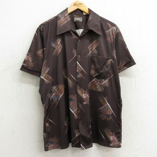 XL★古着 シアーズ 半袖 シャツ メンズ 70年代 70s 総柄 開襟 オープンカラー 濃茶他 ブラウン 24mar27 中古 トップス(シャツ)