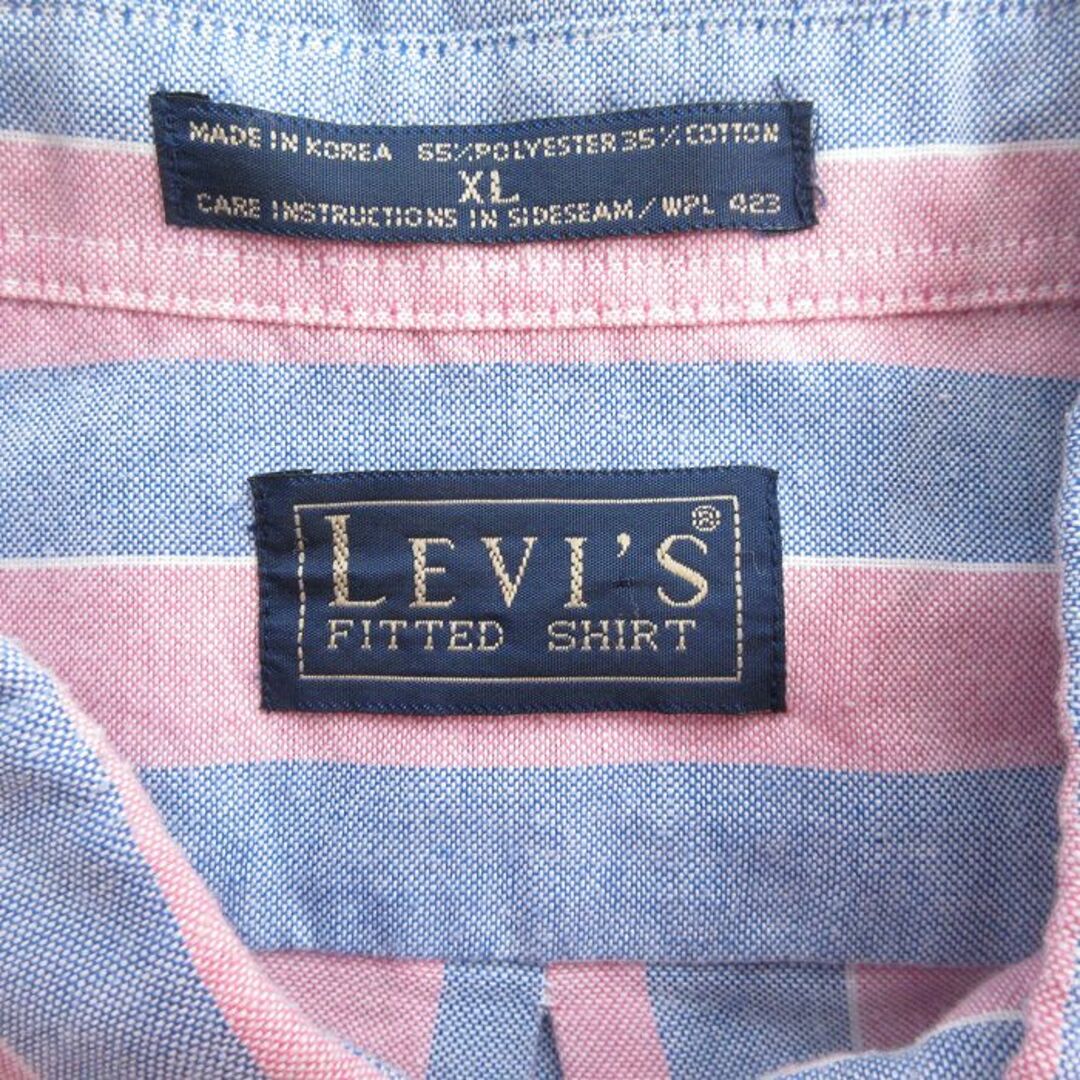 Levi's(リーバイス)のL★古着 リーバイス Levis 半袖 シャツ メンズ 80年代 80s ボタンダウン 薄紺他 ネイビー ストライプ 24mar27 中古 トップス メンズのトップス(シャツ)の商品写真