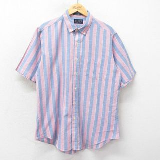 リーバイス(Levi's)のL★古着 リーバイス Levis 半袖 シャツ メンズ 80年代 80s ボタンダウン 薄紺他 ネイビー ストライプ 24mar27 中古 トップス(シャツ)