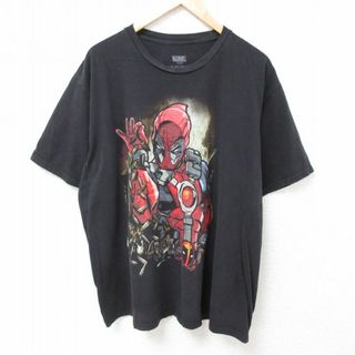 マーベル(MARVEL)のXL★古着 半袖 Tシャツ メンズ マーベル デッドプール 大きいサイズ コットン クルーネック 黒 ブラック 【spe】 24mar27 中古(Tシャツ/カットソー(半袖/袖なし))