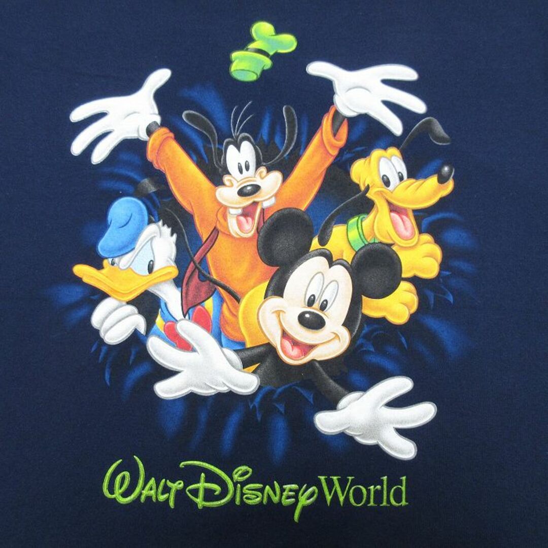 Disney(ディズニー)のXL★古着 半袖 Tシャツ メンズ ディズニー DISNEY ミッキー MICKEY MOUSE グーフィー 両面プリント 大きいサイズ クルーネック 紺 ネイビー 【spe】 24mar27 中古 メンズのトップス(Tシャツ/カットソー(半袖/袖なし))の商品写真