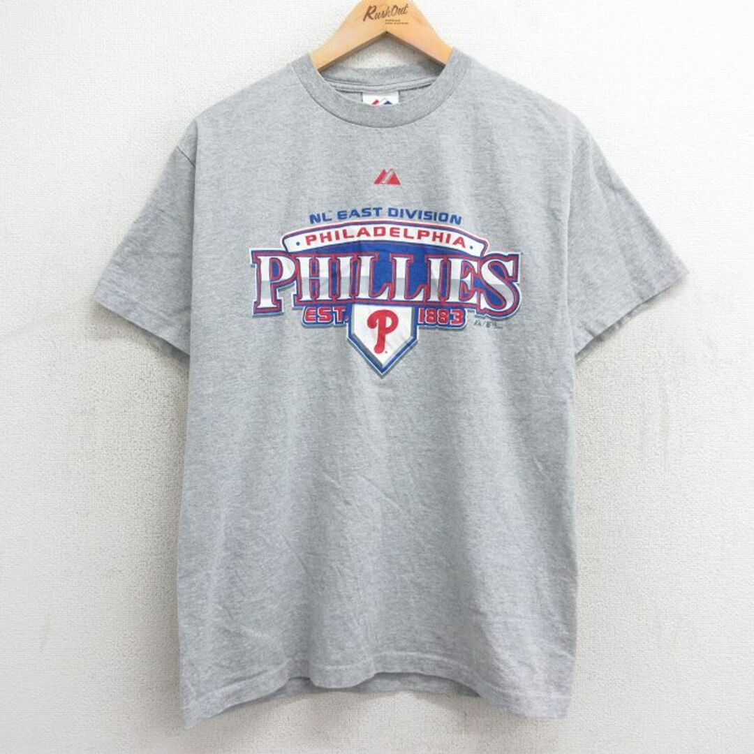 FILA(フィラ)のM★古着 マジェスティック 半袖 ビンテージ Tシャツ メンズ 00年代 00s MLB フィラデルフィアフィリーズ クルーネック グレー 霜降り メジャーリーグ ベースボール 野球 24mar27 中古 メンズのトップス(Tシャツ/カットソー(半袖/袖なし))の商品写真