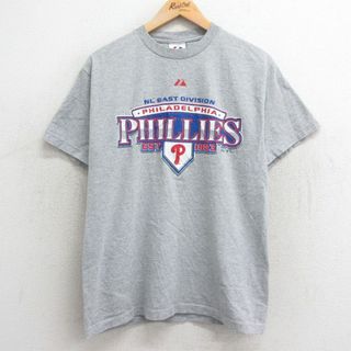 フィラ(FILA)のM★古着 マジェスティック 半袖 ビンテージ Tシャツ メンズ 00年代 00s MLB フィラデルフィアフィリーズ クルーネック グレー 霜降り メジャーリーグ ベースボール 野球 24mar27 中古(Tシャツ/カットソー(半袖/袖なし))