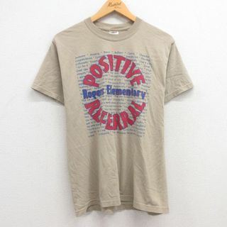 フルーツオブザルーム(FRUIT OF THE LOOM)のM★古着 フルーツオブザルーム 半袖 ビンテージ Tシャツ メンズ 00年代 00s POSITIVE クルーネック ベージュ系 カーキ 24mar27 中古(Tシャツ/カットソー(半袖/袖なし))