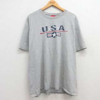 XL★古着 半袖 ビンテージ Tシャツ メンズ 00年代 00s USAロゴ 大きいサイズ コットン クルーネック グレー 霜降り 24mar27 中古(Tシャツ/カットソー(半袖/袖なし))