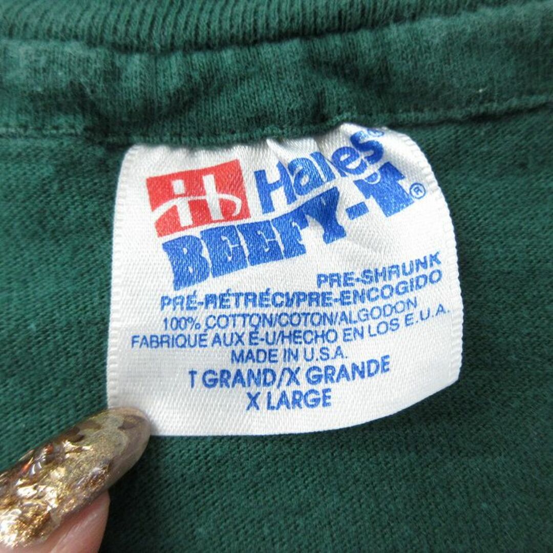 Hanes(ヘインズ)のXL★古着 ヘインズ Hanes 半袖 ビンテージ Tシャツ メンズ 90年代 90s シカ 両面プリント 大きいサイズ コットン クルーネック USA製 緑 グリーン 【spe】 24mar27 中古 メンズのトップス(Tシャツ/カットソー(半袖/袖なし))の商品写真