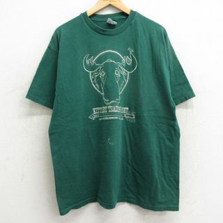 ヘインズ(Hanes)のXL★古着 ヘインズ Hanes 半袖 ビンテージ Tシャツ メンズ 90年代 90s シカ 両面プリント 大きいサイズ コットン クルーネック USA製 緑 グリーン 【spe】 24mar27 中古(Tシャツ/カットソー(半袖/袖なし))