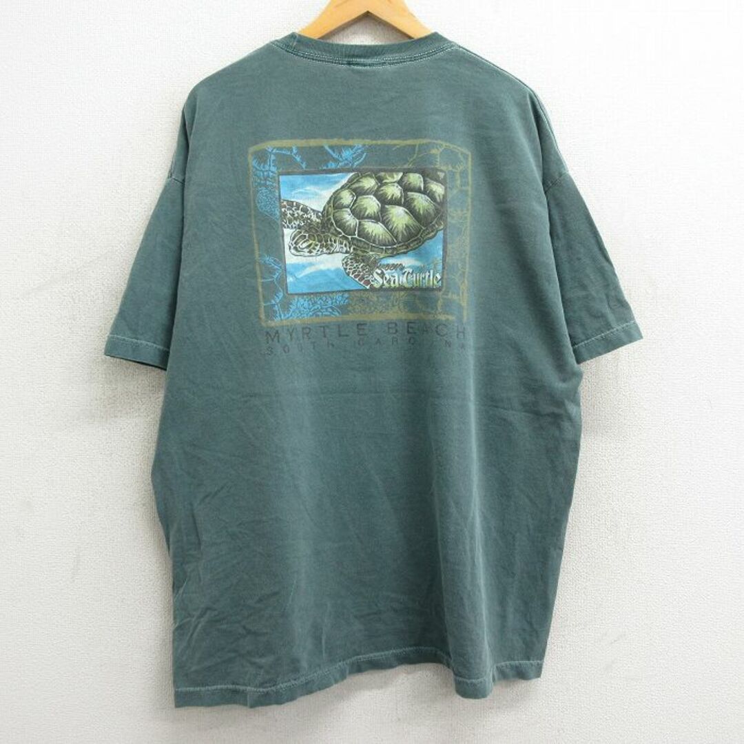 XL★古着 半袖 ビンテージ Tシャツ メンズ 90年代 90s カメ マートルビーチ 大きいサイズ コットン クルーネック USA製 緑 グリーン 【spe】 24mar27 中古 メンズのトップス(Tシャツ/カットソー(半袖/袖なし))の商品写真