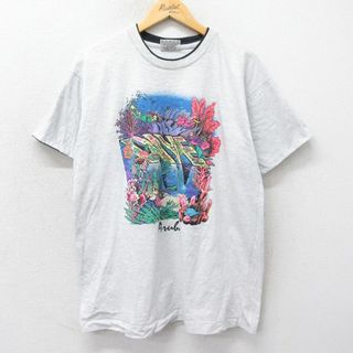 XL★古着 半袖 ビンテージ Tシャツ メンズ 90年代 90s スキューバダイビング クルーネック 薄グレー他 霜降り 24mar27 中古(Tシャツ/カットソー(半袖/袖なし))