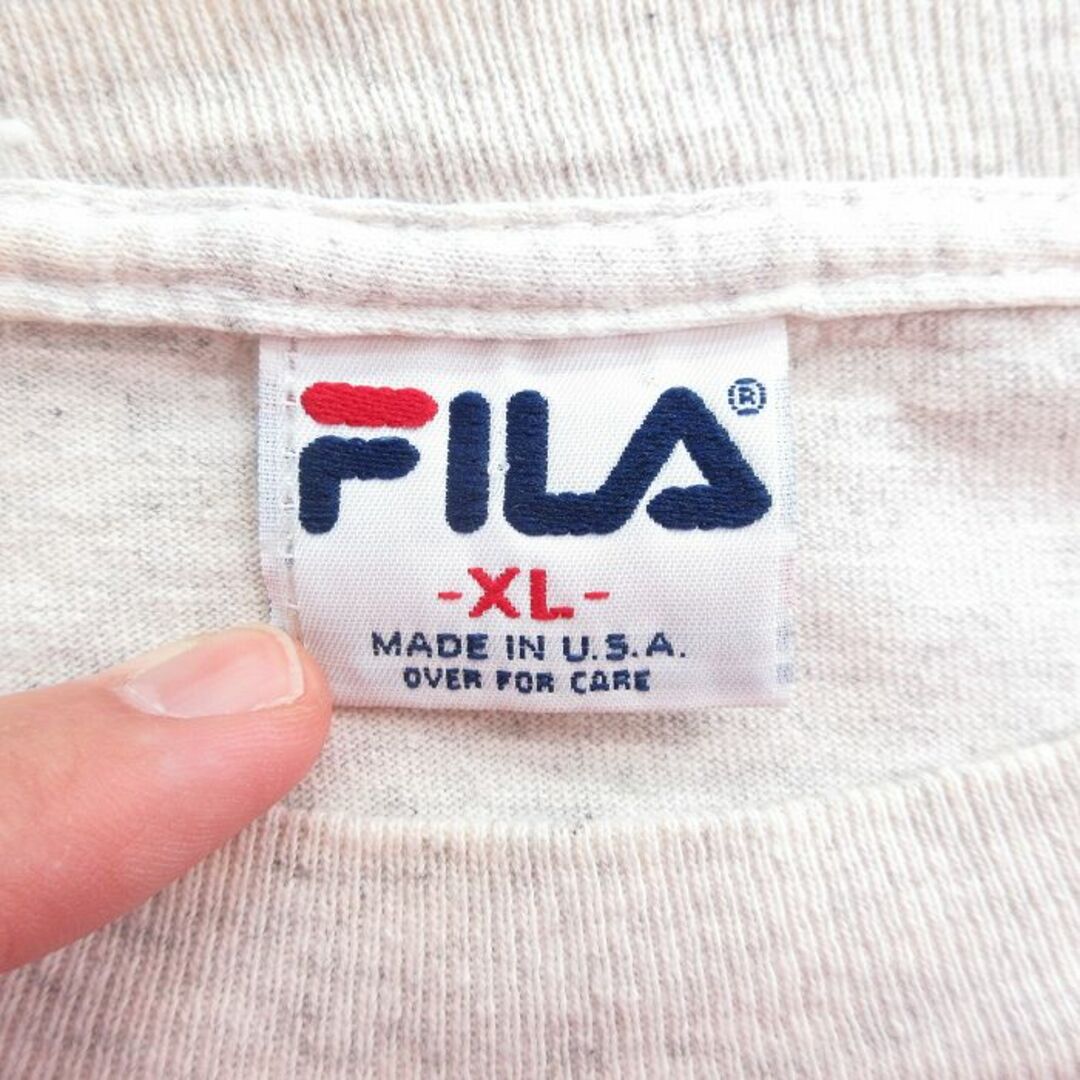 FILA(フィラ)のXL★古着 フィラ FILA 半袖 ビンテージ Tシャツ メンズ 90年代 90s ビッグロゴ インターナショナル 大きいサイズ コットン クルーネック USA製 薄グレー 霜降り 【spe】 24mar27 中古 メンズのトップス(Tシャツ/カットソー(半袖/袖なし))の商品写真