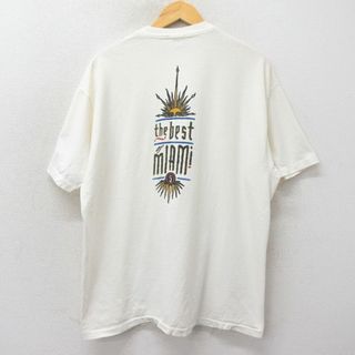 ヘインズ(Hanes)のXL★古着 ヘインズ Hanes 半袖 ビンテージ Tシャツ メンズ 90年代 90s best of miami 大きいサイズ コットン クルーネック USA製 生成り 24mar27 中古(Tシャツ/カットソー(半袖/袖なし))