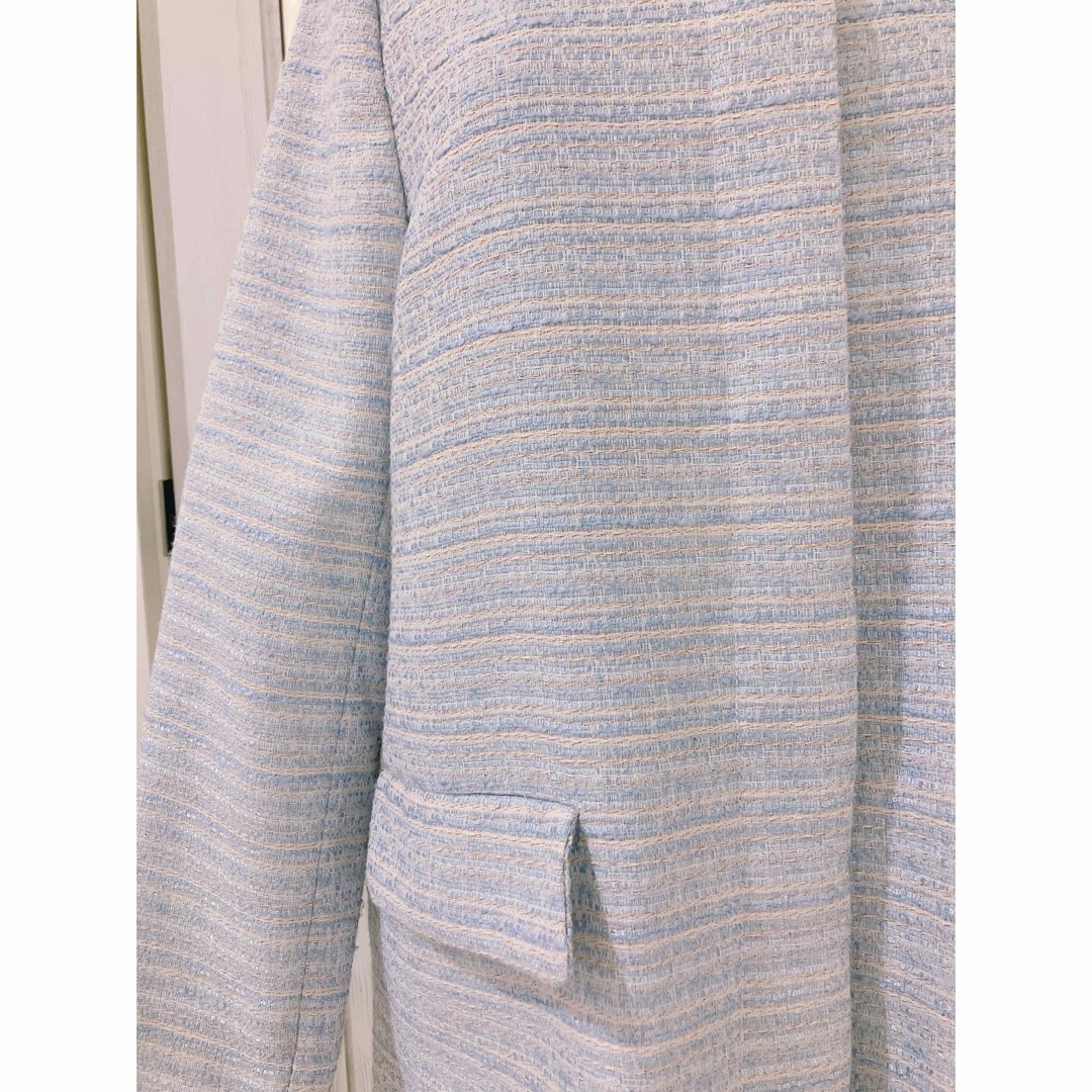 水色　ツイード　コート　スプリングコート　L ブルー　美品 レディースのジャケット/アウター(スプリングコート)の商品写真