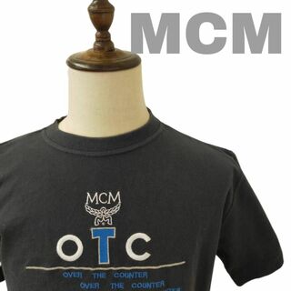 エムシーエム(MCM)のMCM 半袖 Tシャツ ブラック ロゴ 刺繍 Lサイズ 古着 メンズ トップス(Tシャツ/カットソー(半袖/袖なし))