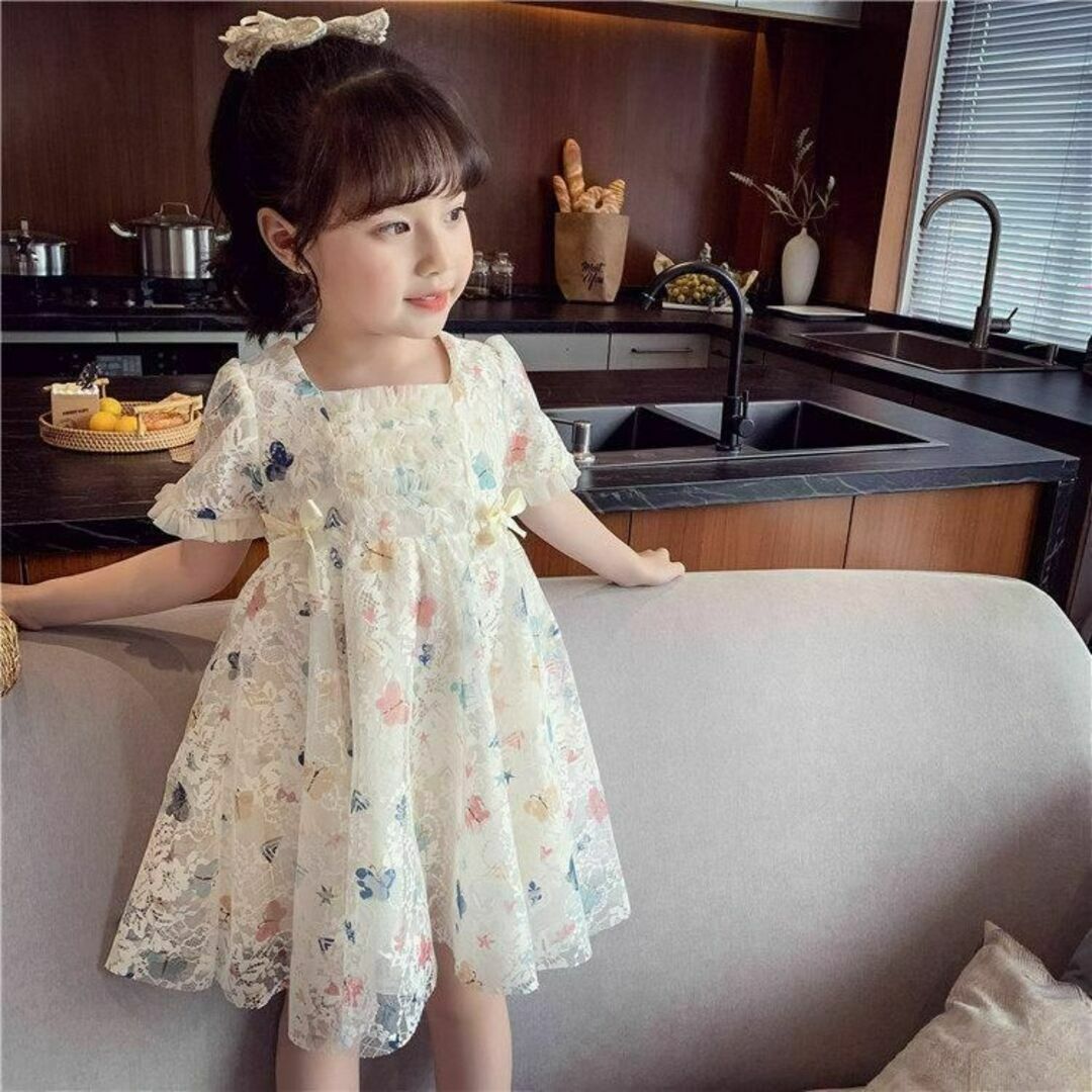 120 ワンピース レース チュールワンピース シフォン 蝶々 ドレス 春夏 キッズ/ベビー/マタニティのキッズ服女の子用(90cm~)(ワンピース)の商品写真