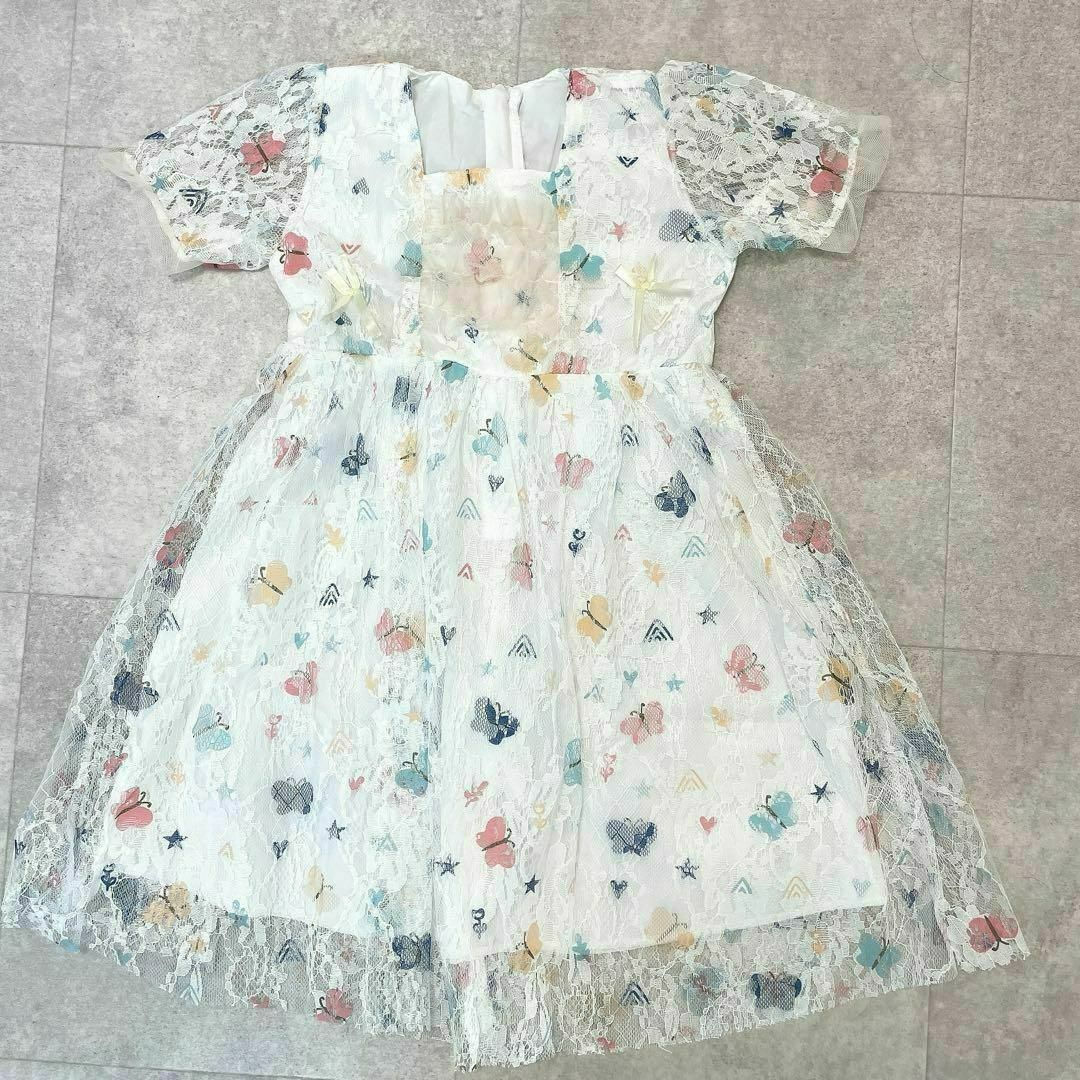 120 ワンピース レース チュールワンピース シフォン 蝶々 ドレス 春夏 キッズ/ベビー/マタニティのキッズ服女の子用(90cm~)(ワンピース)の商品写真