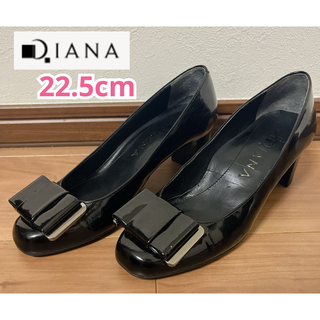 ダイアナ(DIANA)のダイアナ　DIANA 22.5cm ブラック　リボン　エナメル　パンプス(ハイヒール/パンプス)