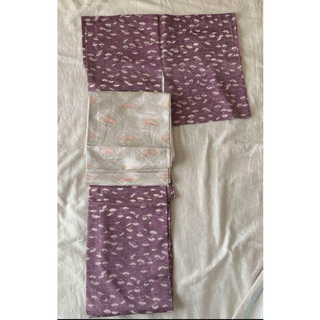 小紋柄着物と袋帯のセット　正絹(着物)