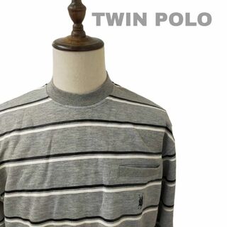 ポロ(POLO（RALPH LAUREN）)のTWIN POLO ポロ ボーダーシャツ グレー Mサイズ オーバーサイズ(Tシャツ/カットソー(七分/長袖))