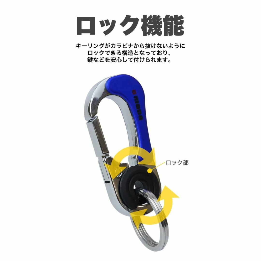 【色: ブルー】prendre カラビナ ダブルリング ロック機能 キーホルダー メンズのバッグ(その他)の商品写真