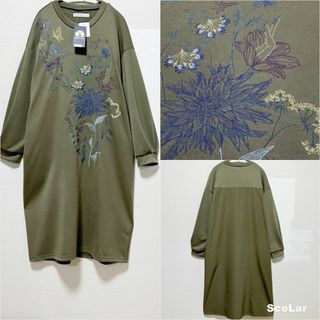 【ScoLar】花柄刺繍 スウェット ワンピース タグ付未使用