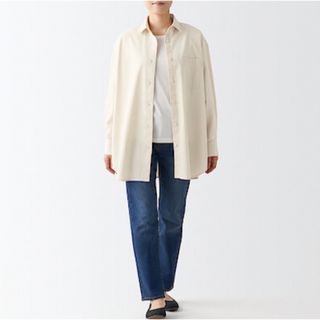 MUJI (無印良品) - 無印良品 無印 長袖 綿 シャツ ブラウス ホワイト アイボリー キナリ